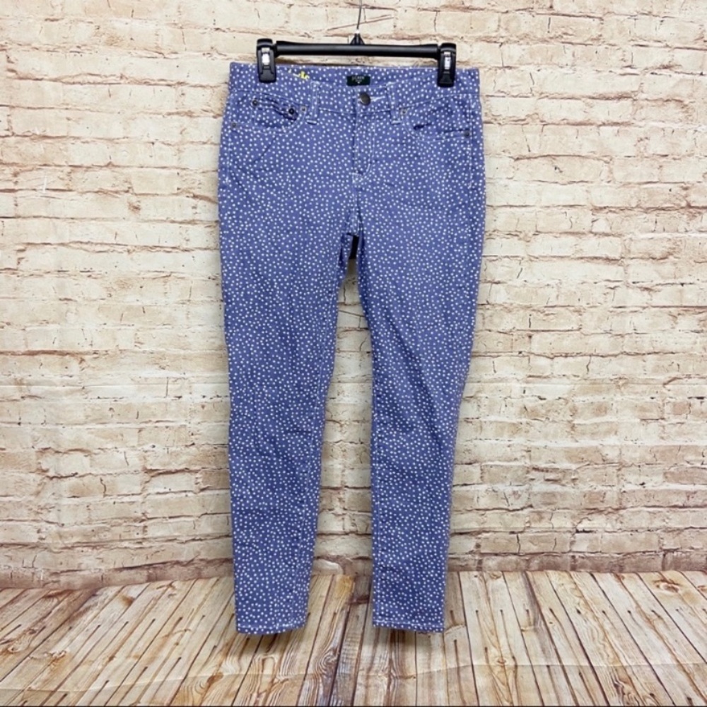 J Crew Womens Toothpick Jeans Size 27 Skinny Stretch Polka Dot White Blue